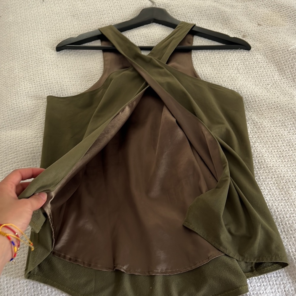 Suade army green racer tank
